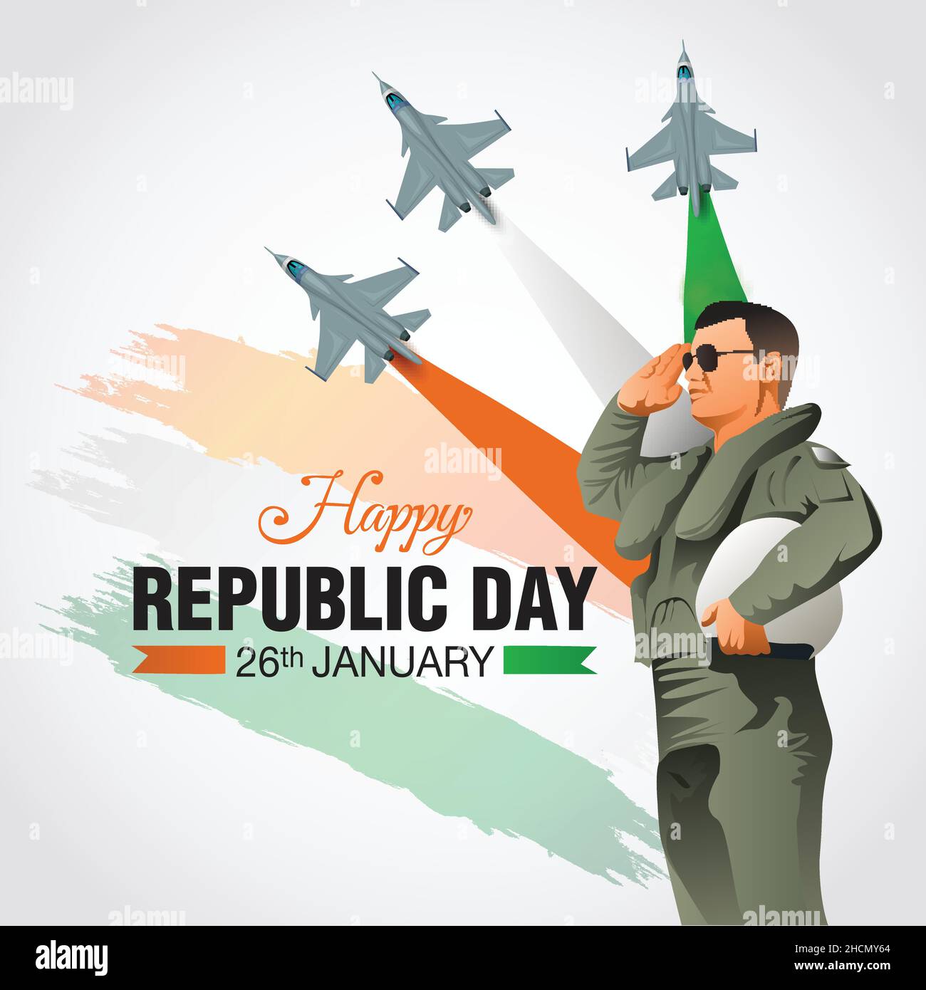 Happy Republic Day India concept with vector illustration of fighter jets and Indian flag colors, with white background. Stock Vector