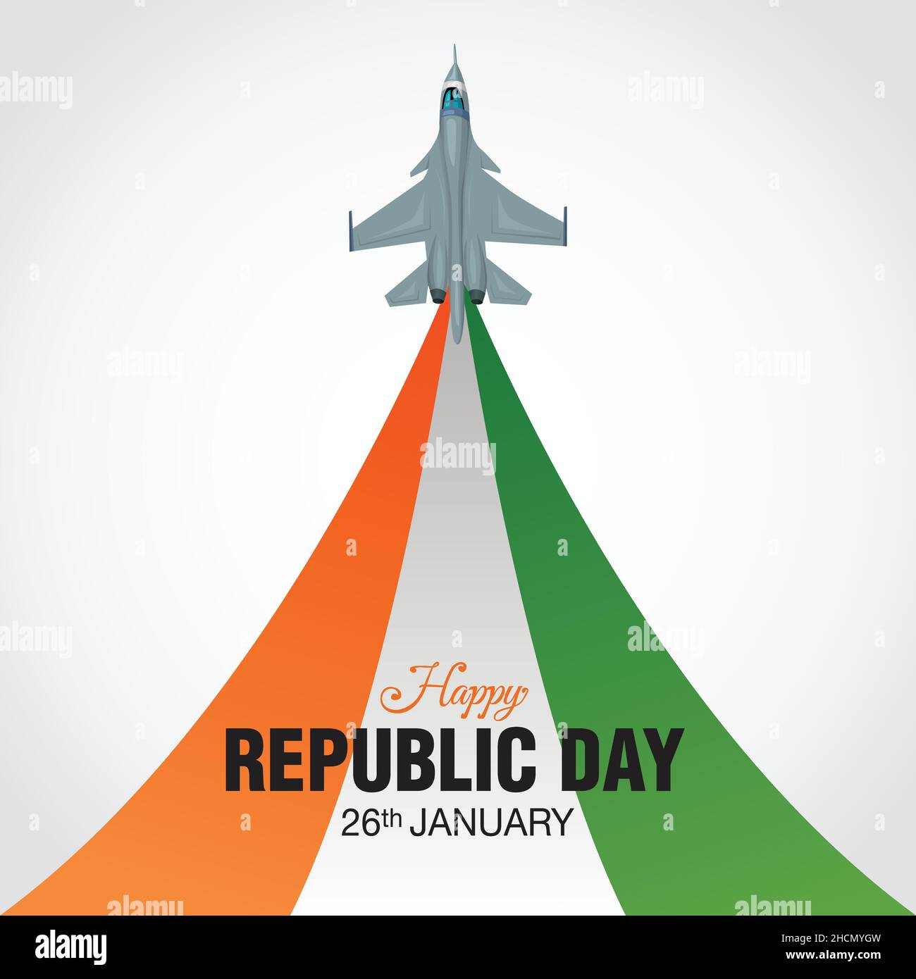 Happy Republic Day India concept with vector illustration of fighter jets and Indian flag colors, with white background. Stock Vector