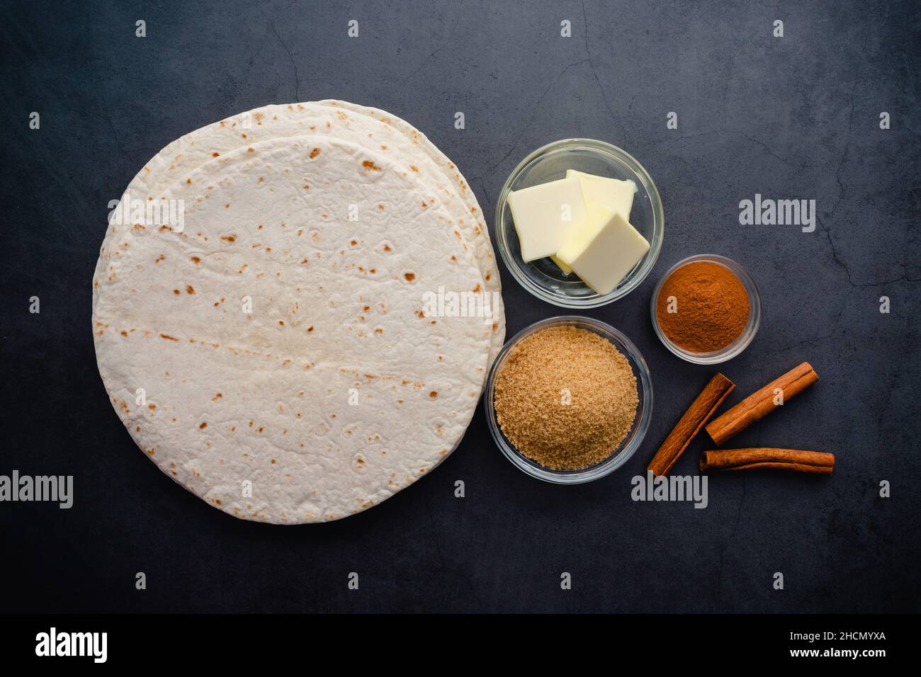 Overhead View of Cinnamon Sugar Tortilla Chips Ingredients: Flour ...