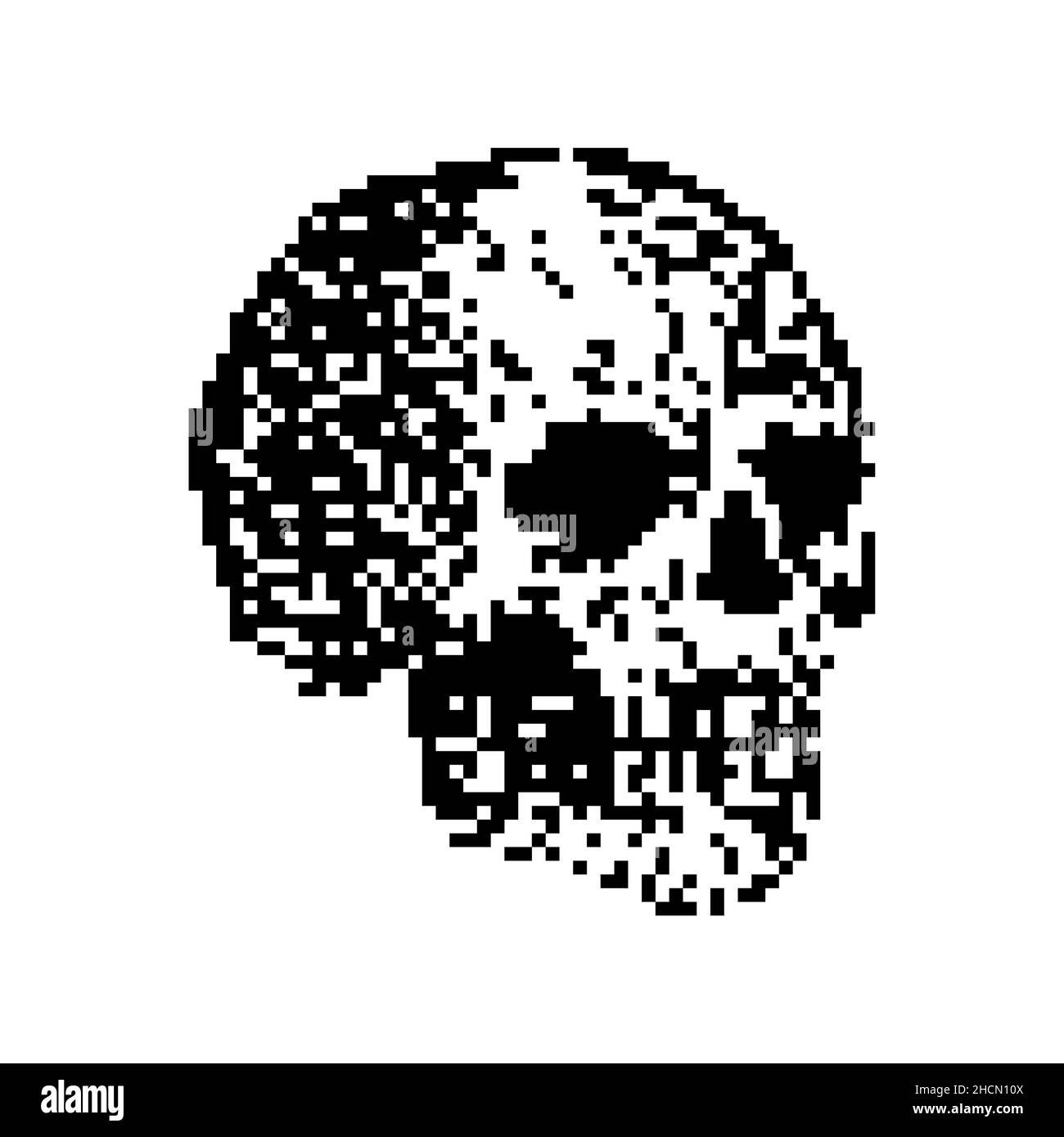 Skull pixel art. pixelated Skeleton head. 8 bit vector illustration. Old video game graphics Stock Vector