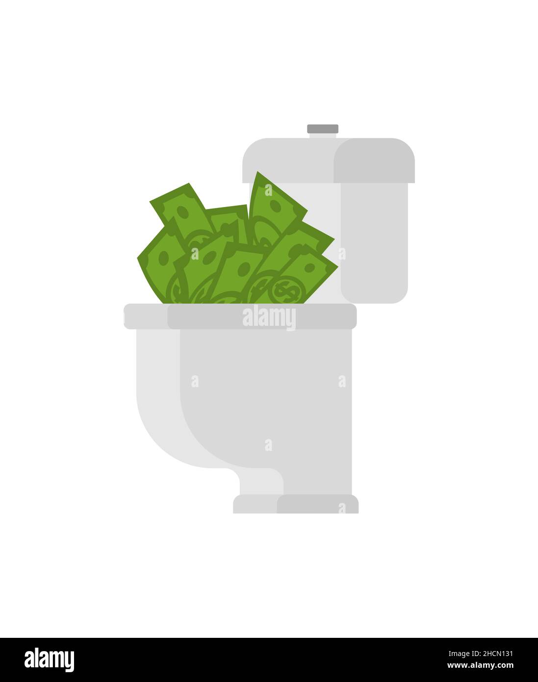 Money in wc. Flush cash in toilet. Waste money concept, throw money away Stock Vector