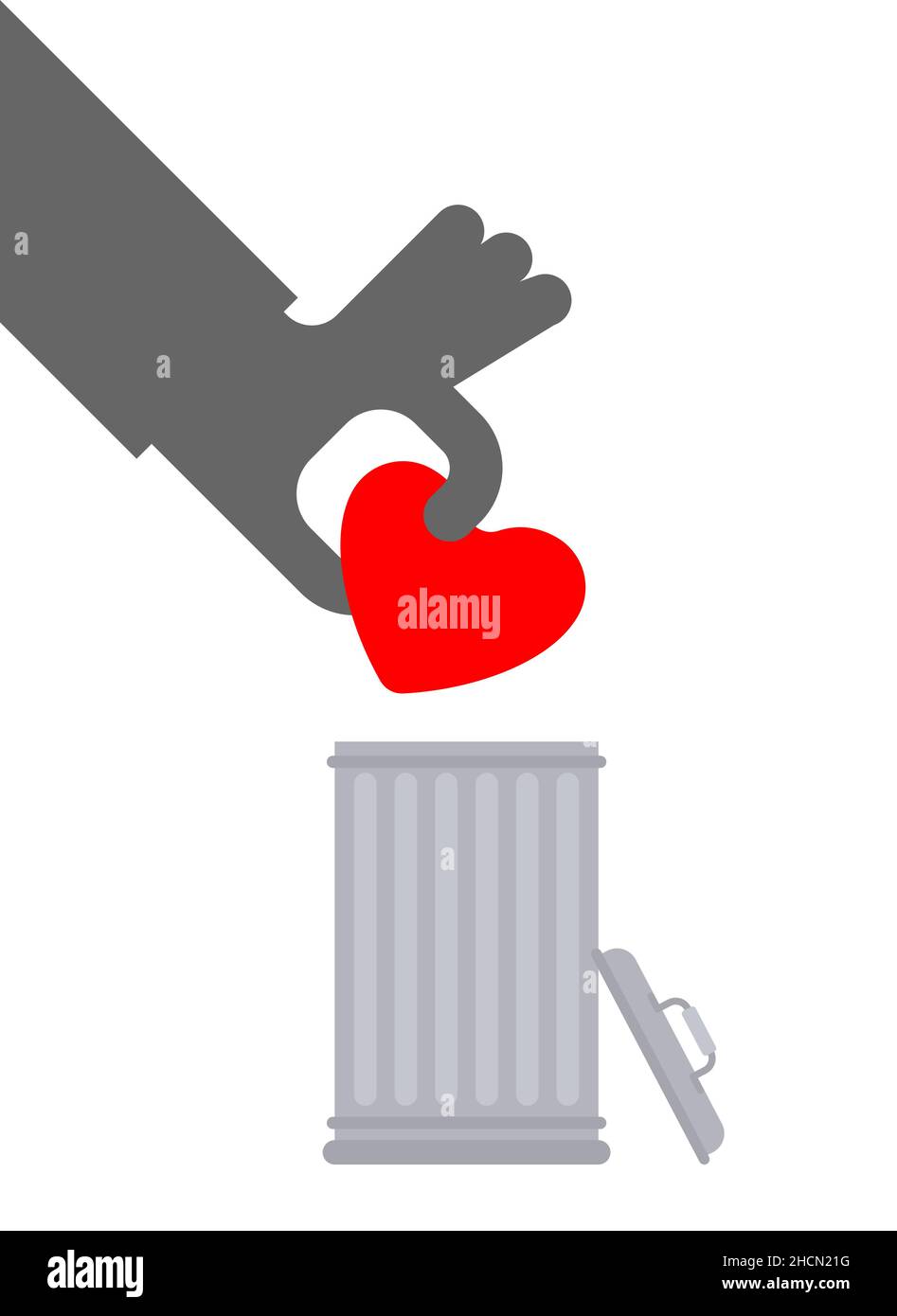 Throw away love. Heart in trash can. Throw Feelings in Trash Stock