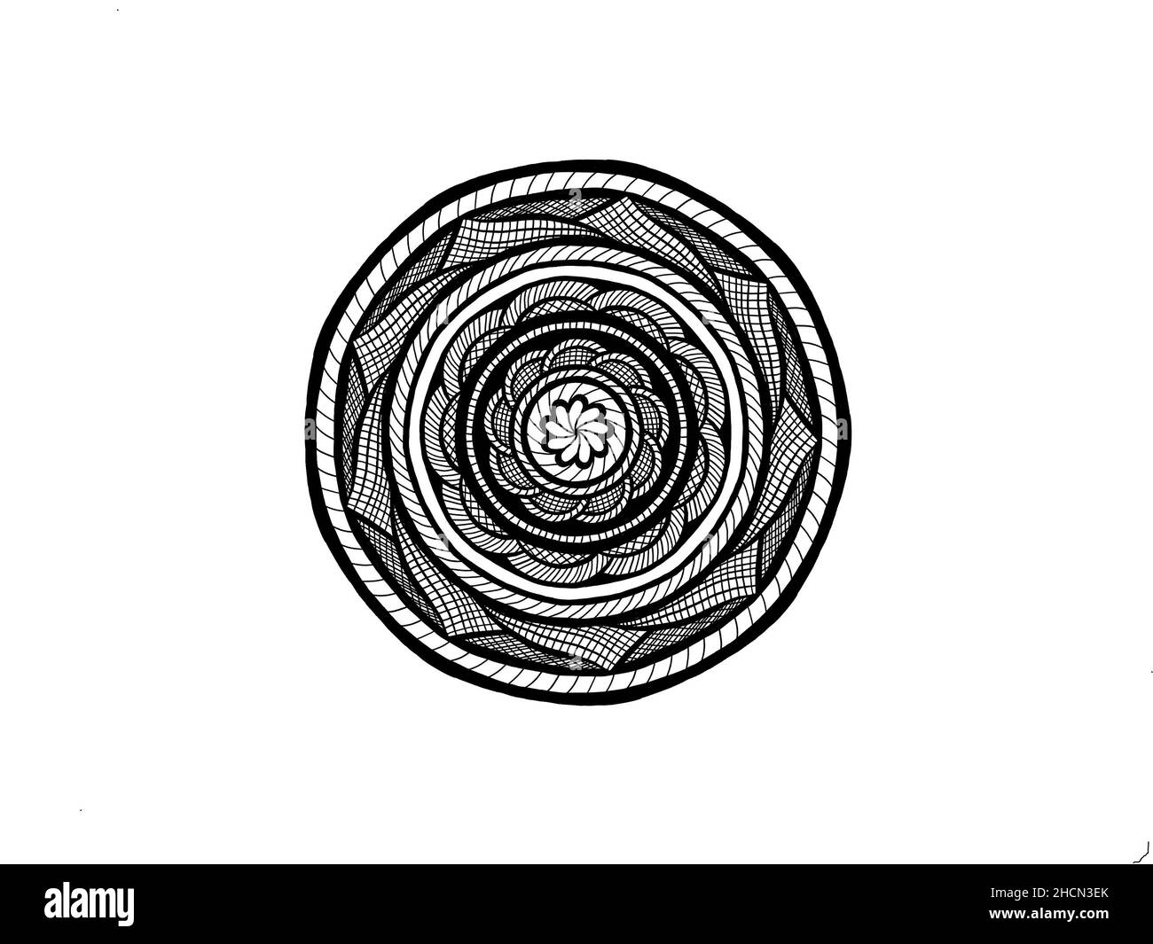 black and white floral mandala with leaves ornament hand drawn Stock ...
