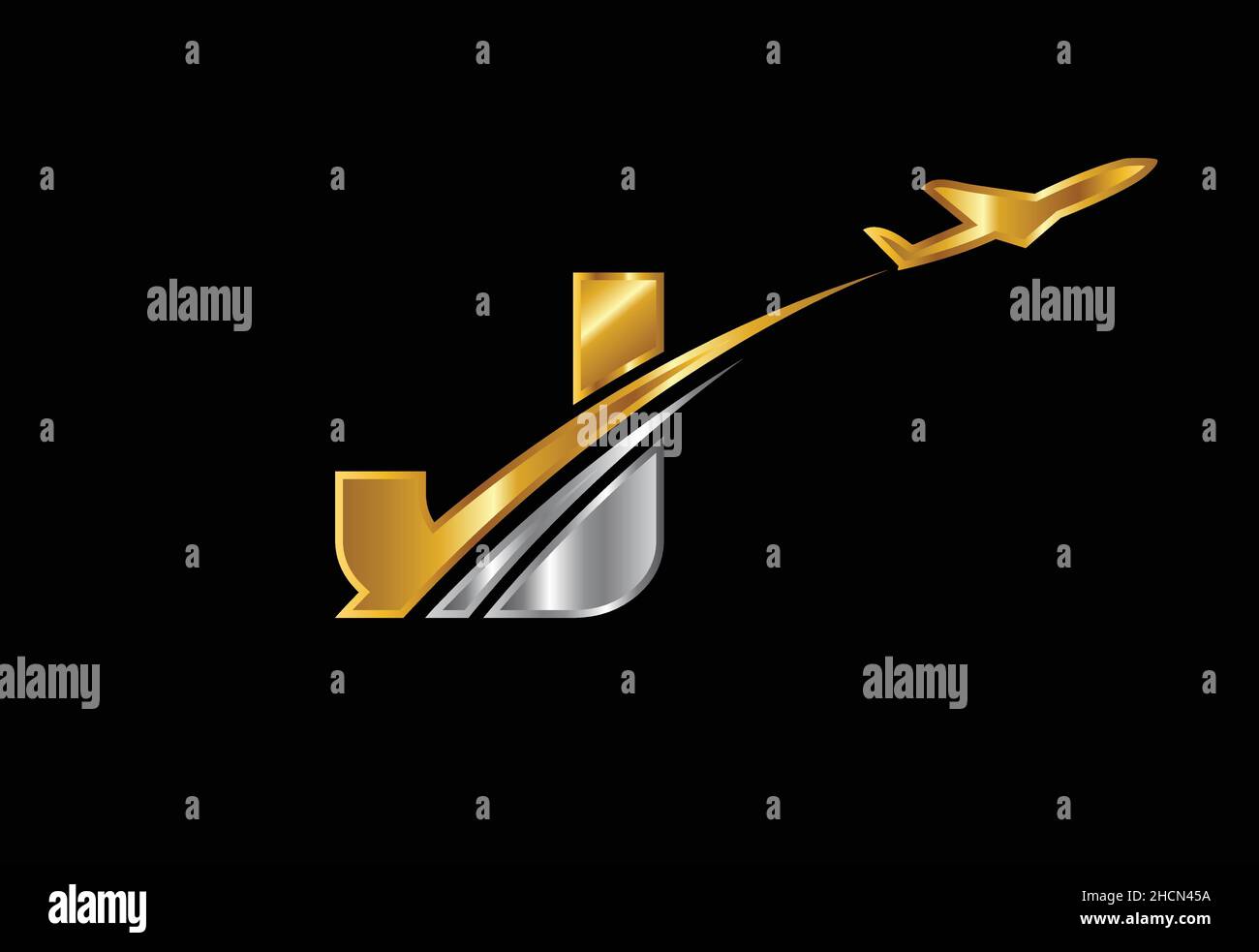 Initial letter J with airplane Logo Design. Airline, airplane, aviation