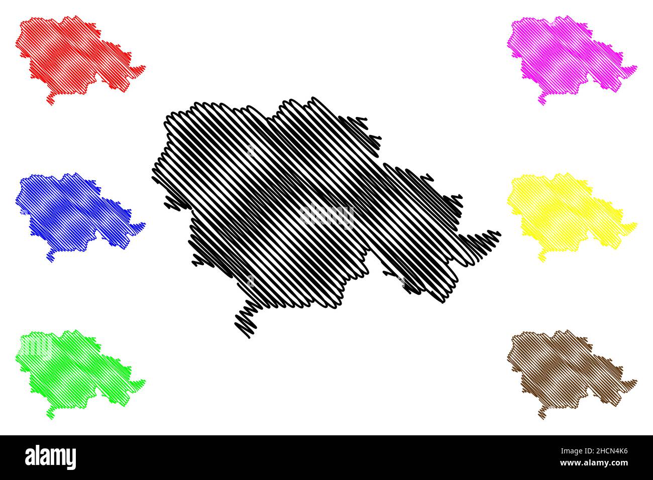 Rohtak district (Haryana State, Republic of India) map vector illustration, scribble sketch