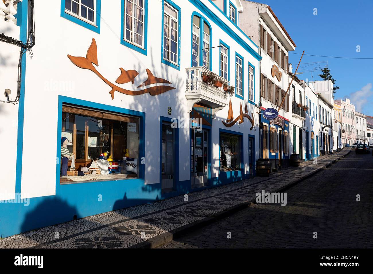 Colorful facades of houses in Horta, Faial, Azores, Portugal Stock