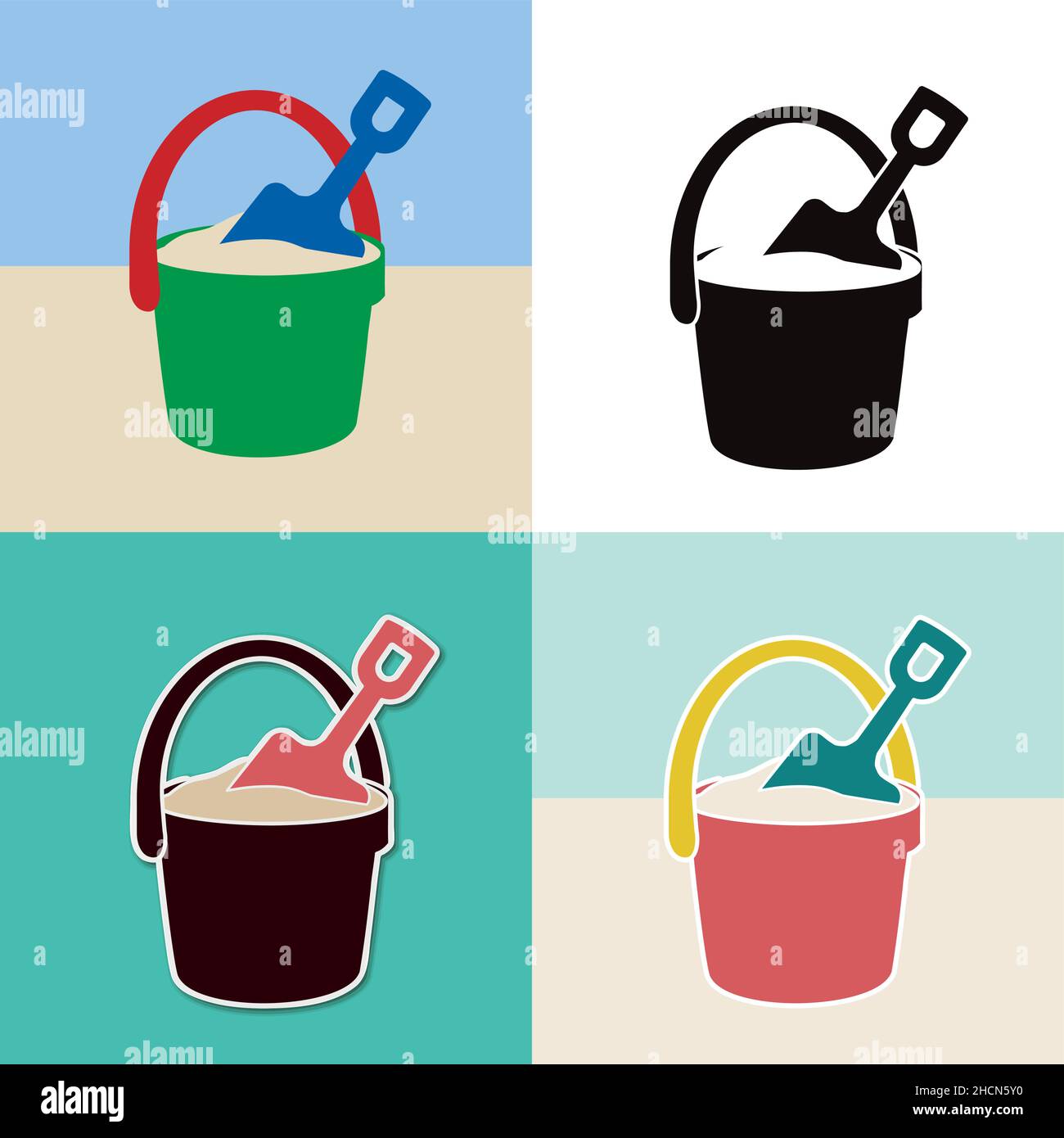 vector illustration of pail and shovel toy set in pop art style Stock Vector