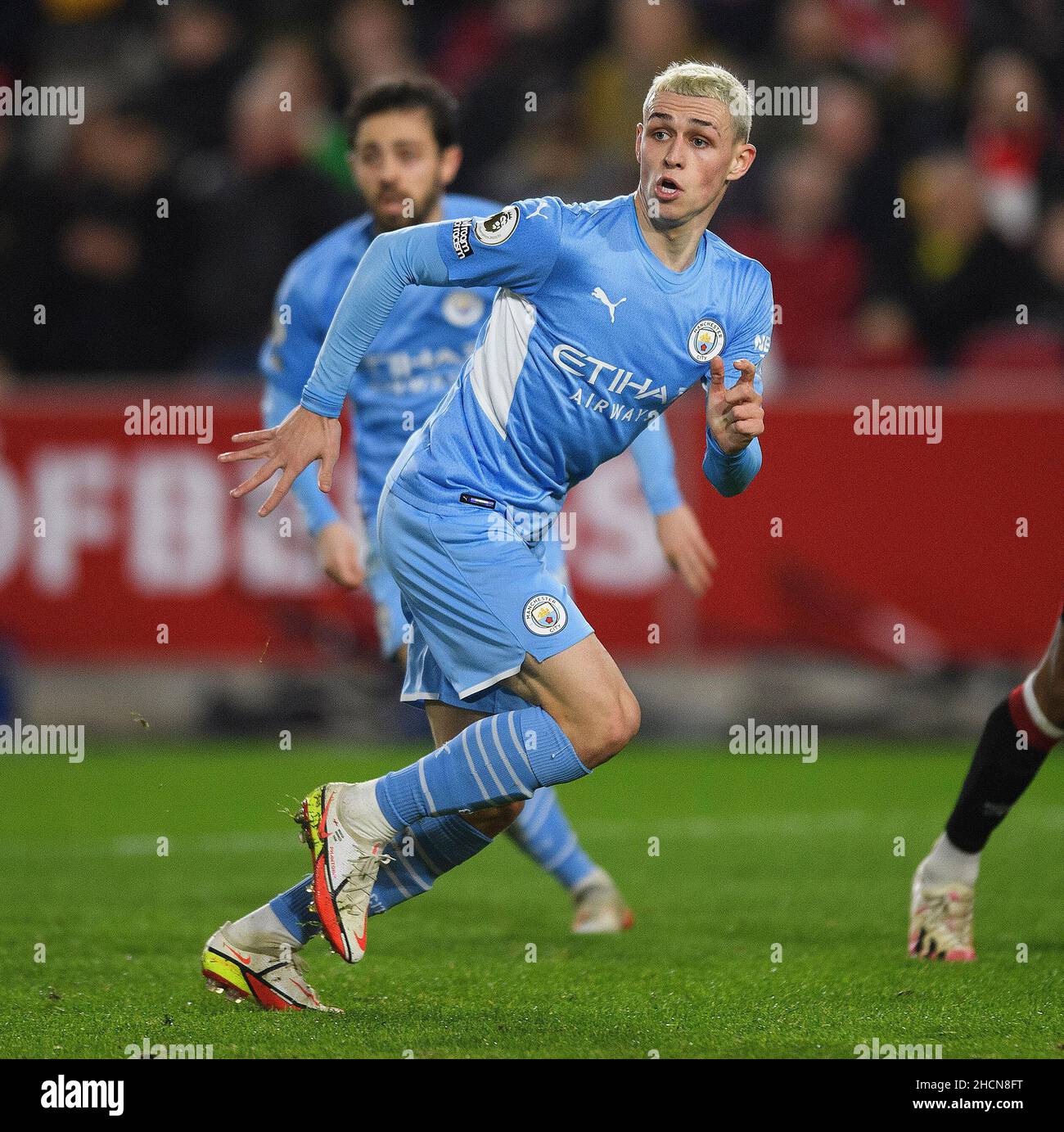 Phil Foden during the Premier League match at the Brentford Community Stadium Picture Credit: Mark Pain/Alamy Live News Stock Photo