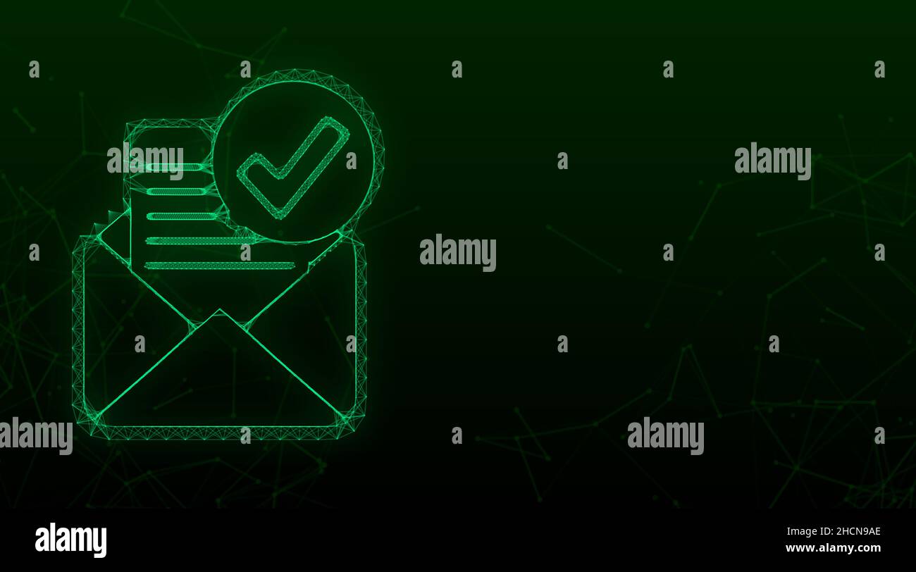 Opened envelope and document with green check mark. Verification email. Vector stock illustration Stock Vector