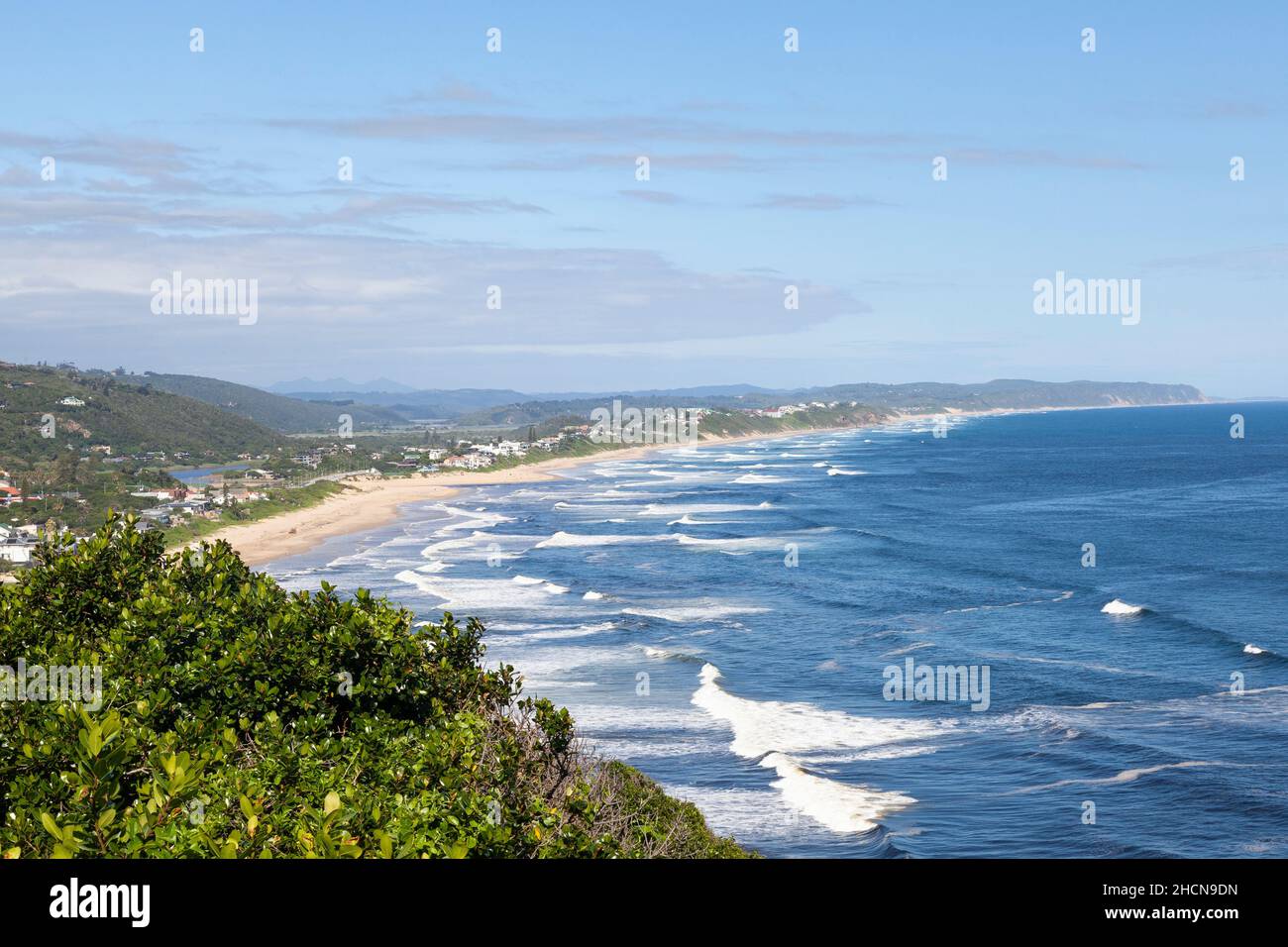 Wilderness from the lookout, Garden Route, Western Cape, South Africa with a view along the miles of sandy beach, montane forests and lake district Stock Photo