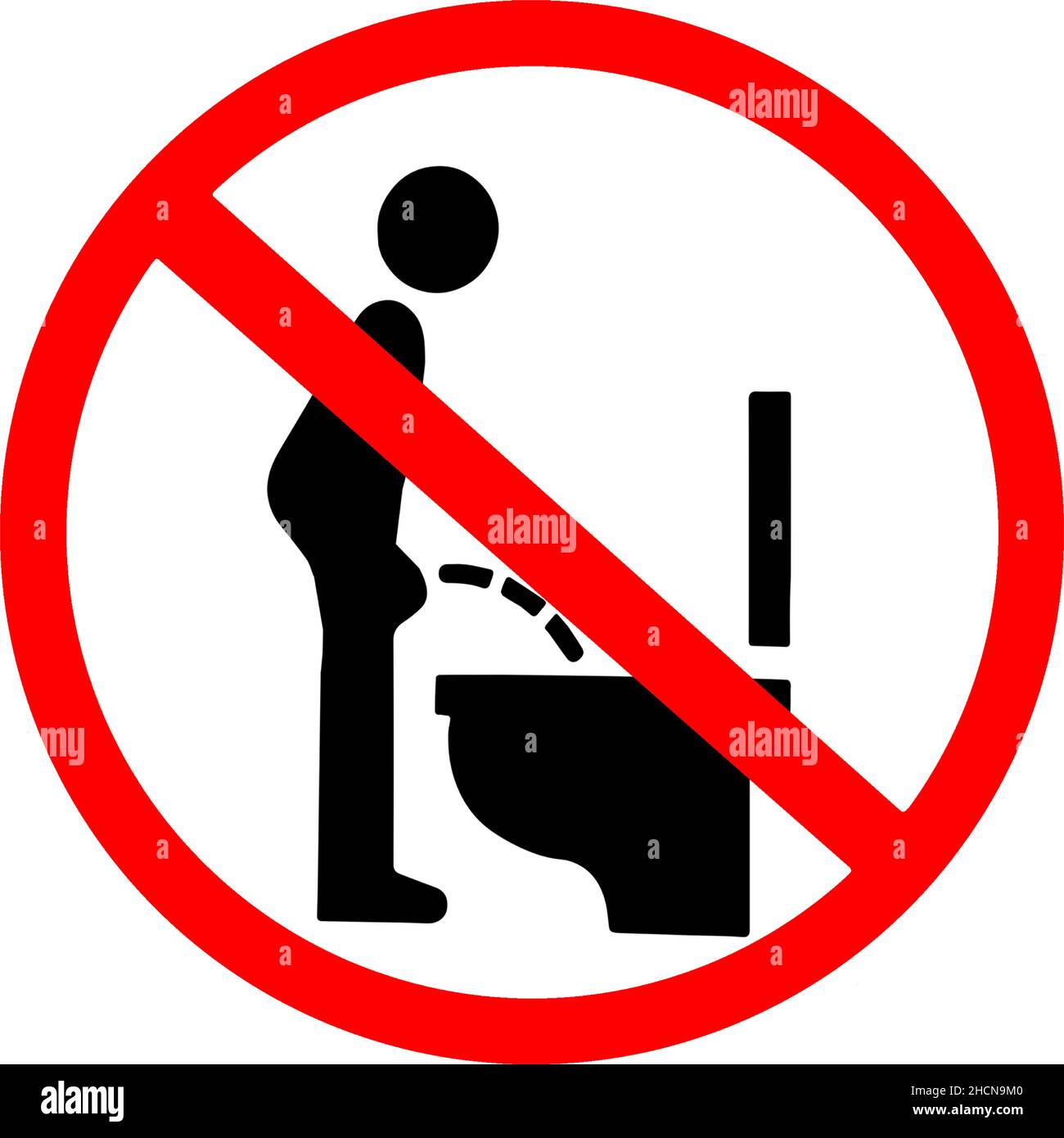 Do not pee while standing, toilet wc urine disorder, prostate toilet vector transparent red warning sign Stock Vector