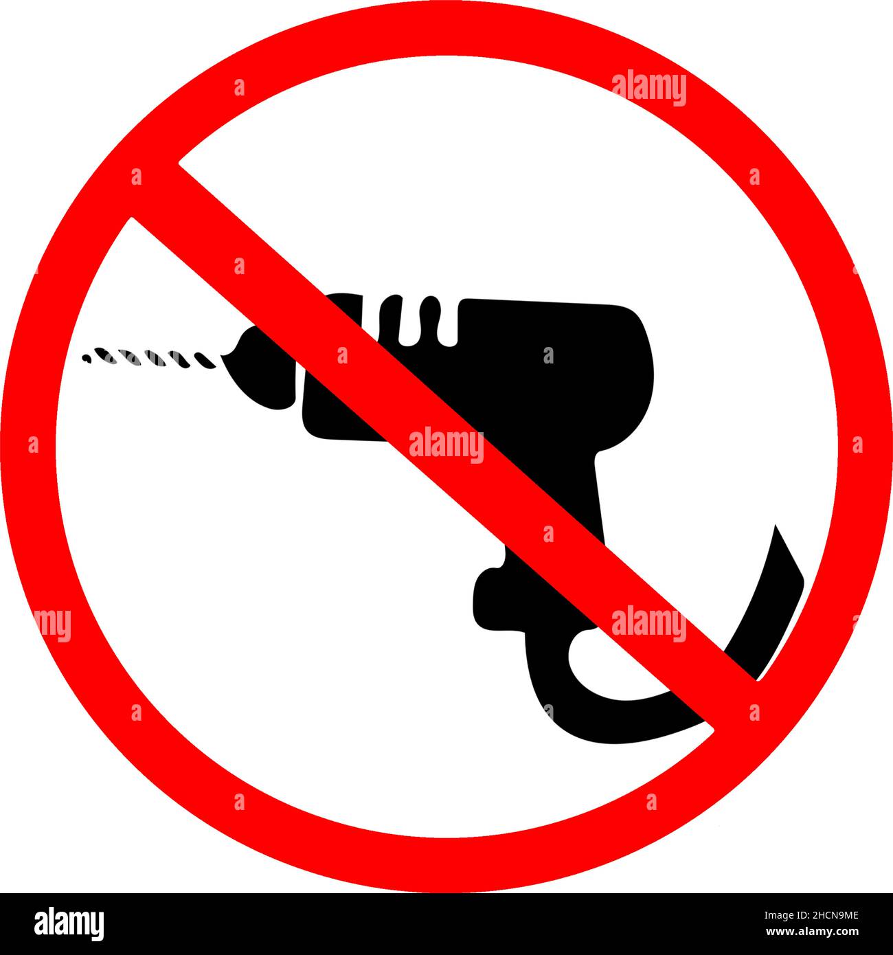 construction, noise not allowed prohibition drill sign, modification vector road sign red circular prohibition symbol transparent Stock Vector