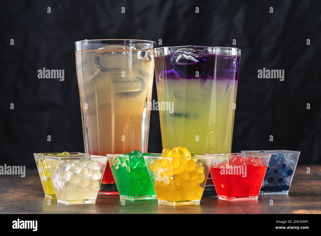 Lemonade with bubble tea on dark wooden background Stock Photo Alamy