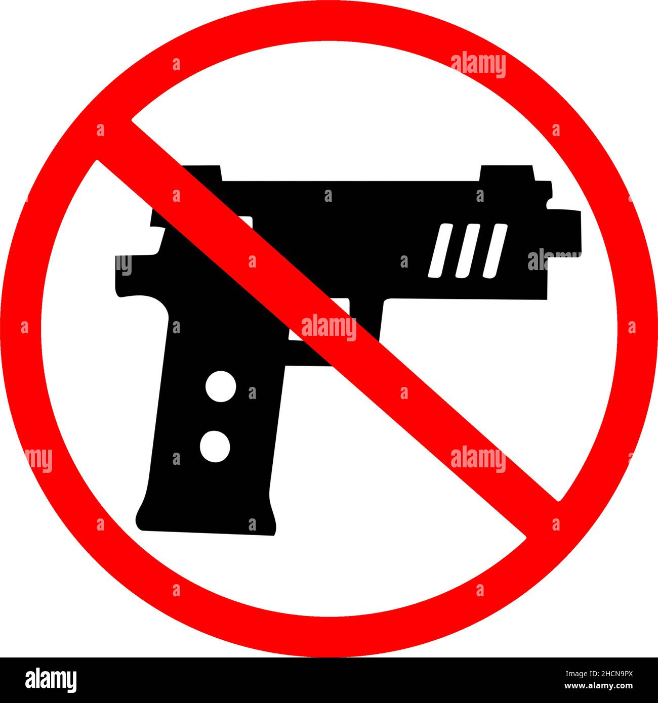 gun revolver pistol not allowed prohibition warning vector sign isolated on transparent Stock Vector