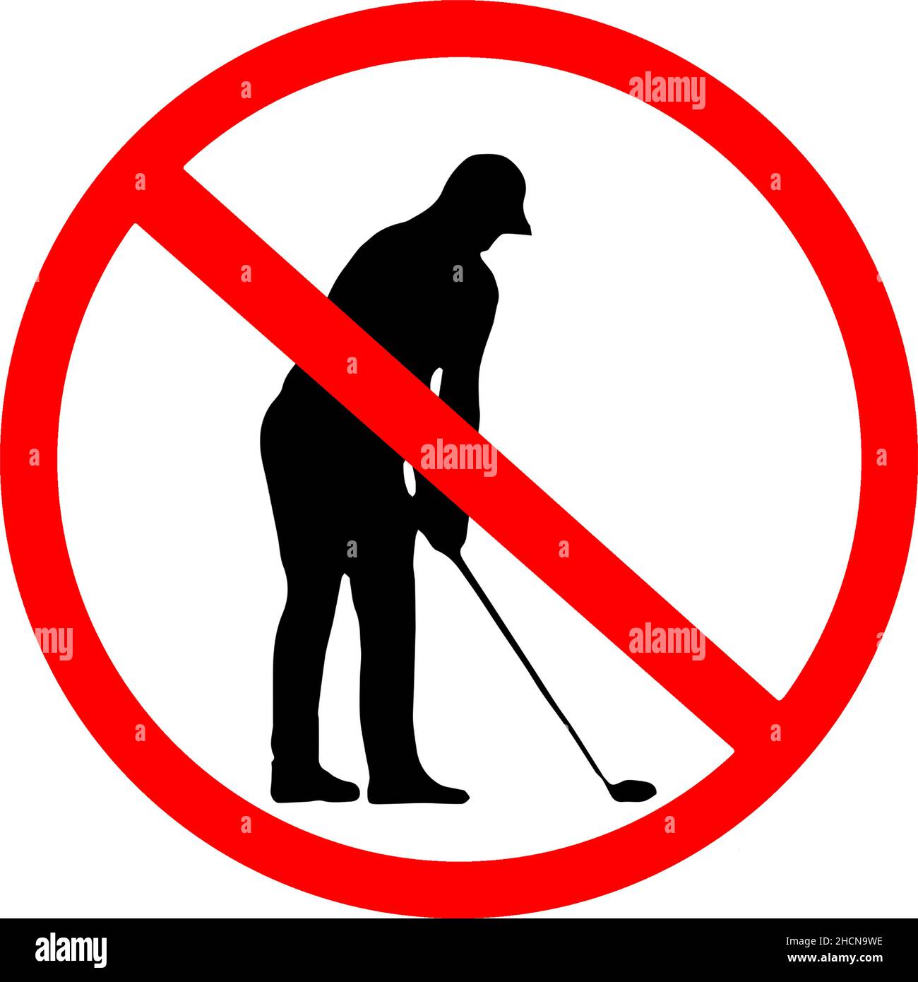 Playing golf prohibited, Golf player silhouette circular vector red road sign transparent Stock Vector