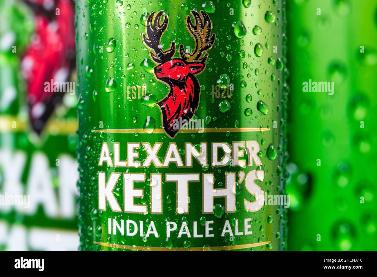 Label of an Alexander Keith India Pale Ale beer can.Dec. 30, 2021 Stock
