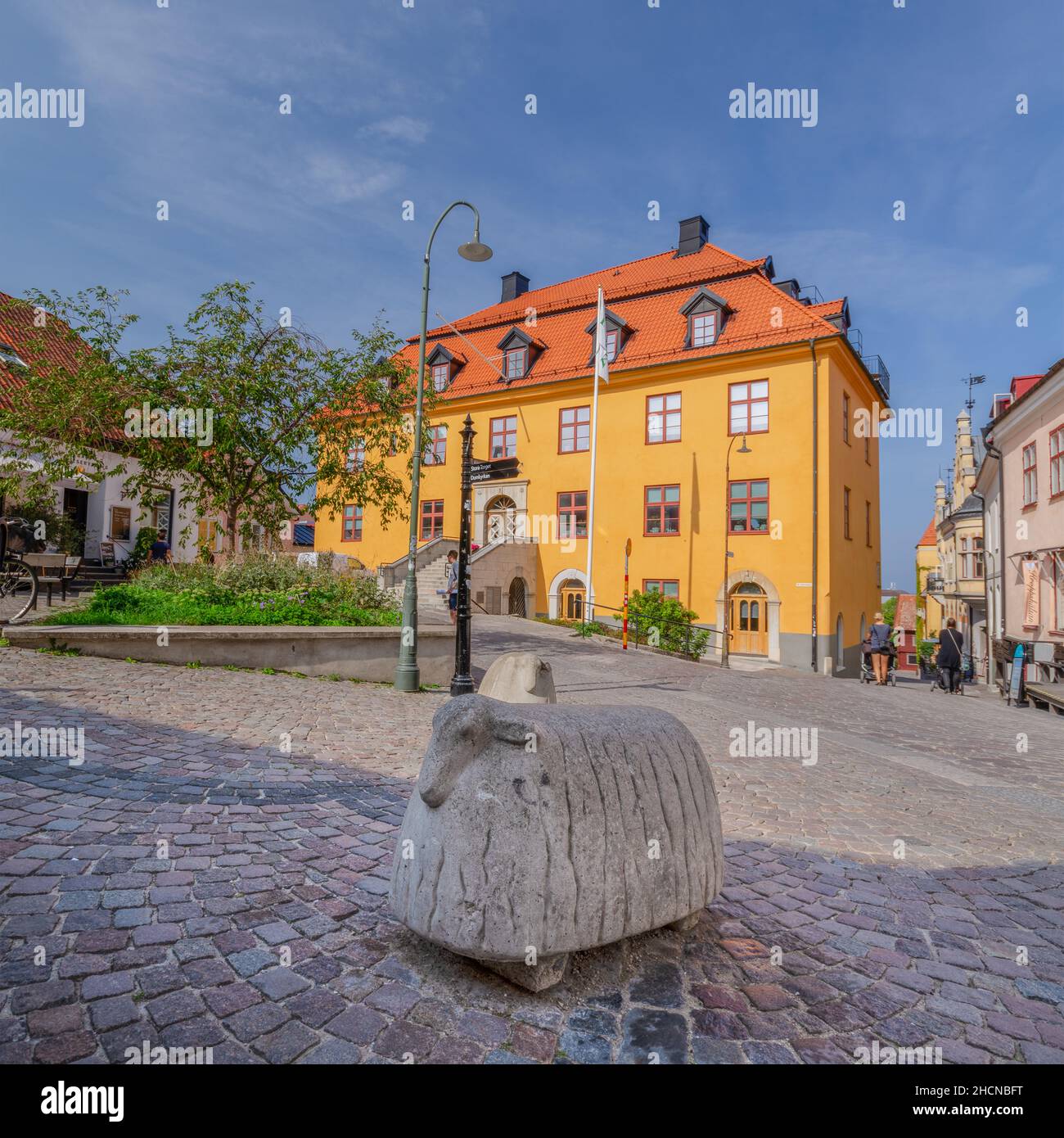 Visby Square Beautiful building in a small square in the picturesque medieval city ...
