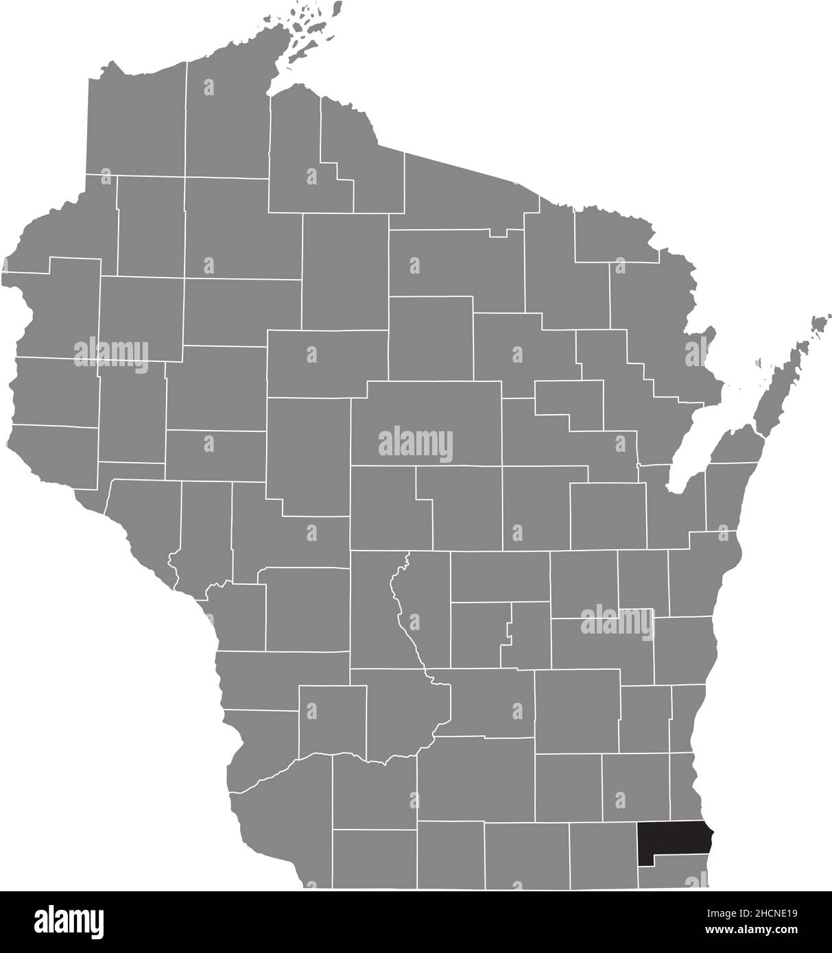Black highlighted location map of the Racine County inside gray