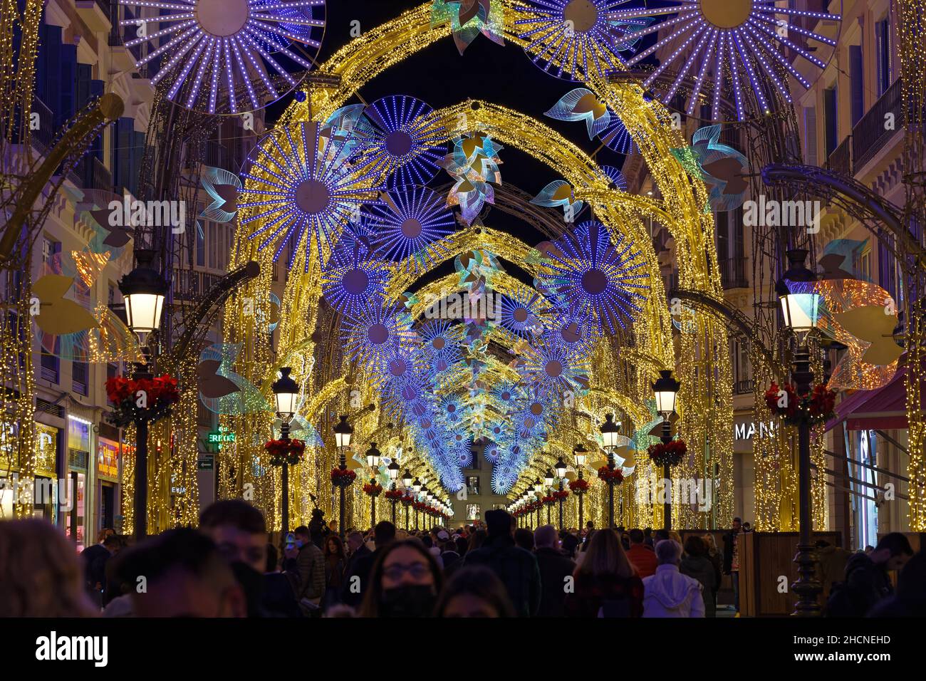 Christmas lights in Larios street in Málaga (Spain, November 2021 Stock