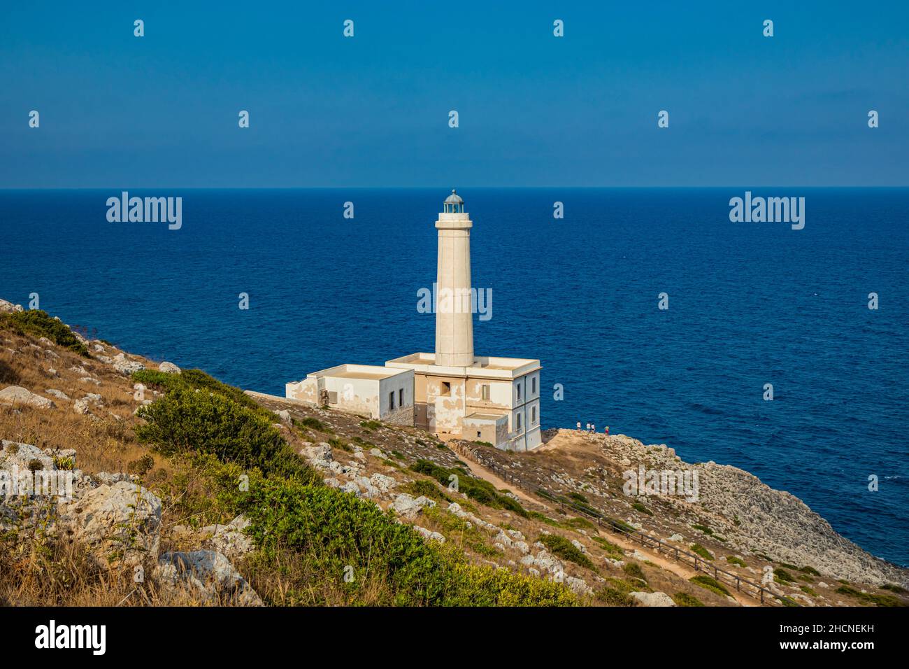 The lighthouse of Punta Palascia, in Otranto, Lecce, Salento, Puglia, Italy. The cape is Italy's most easterly point. The building is on the promontor Stock Photo