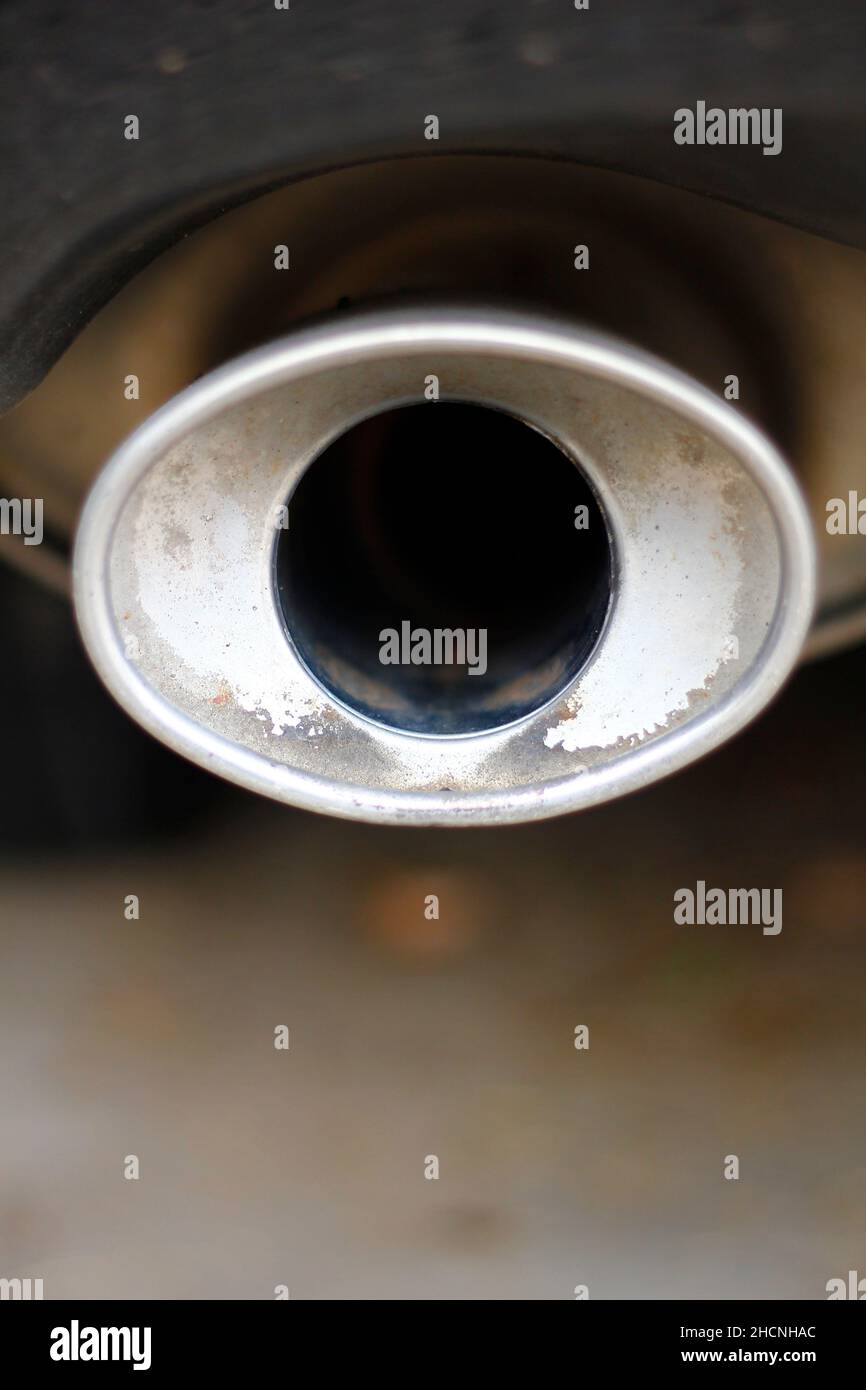 Head on View of a tailpipe of a muffler Stock Photo