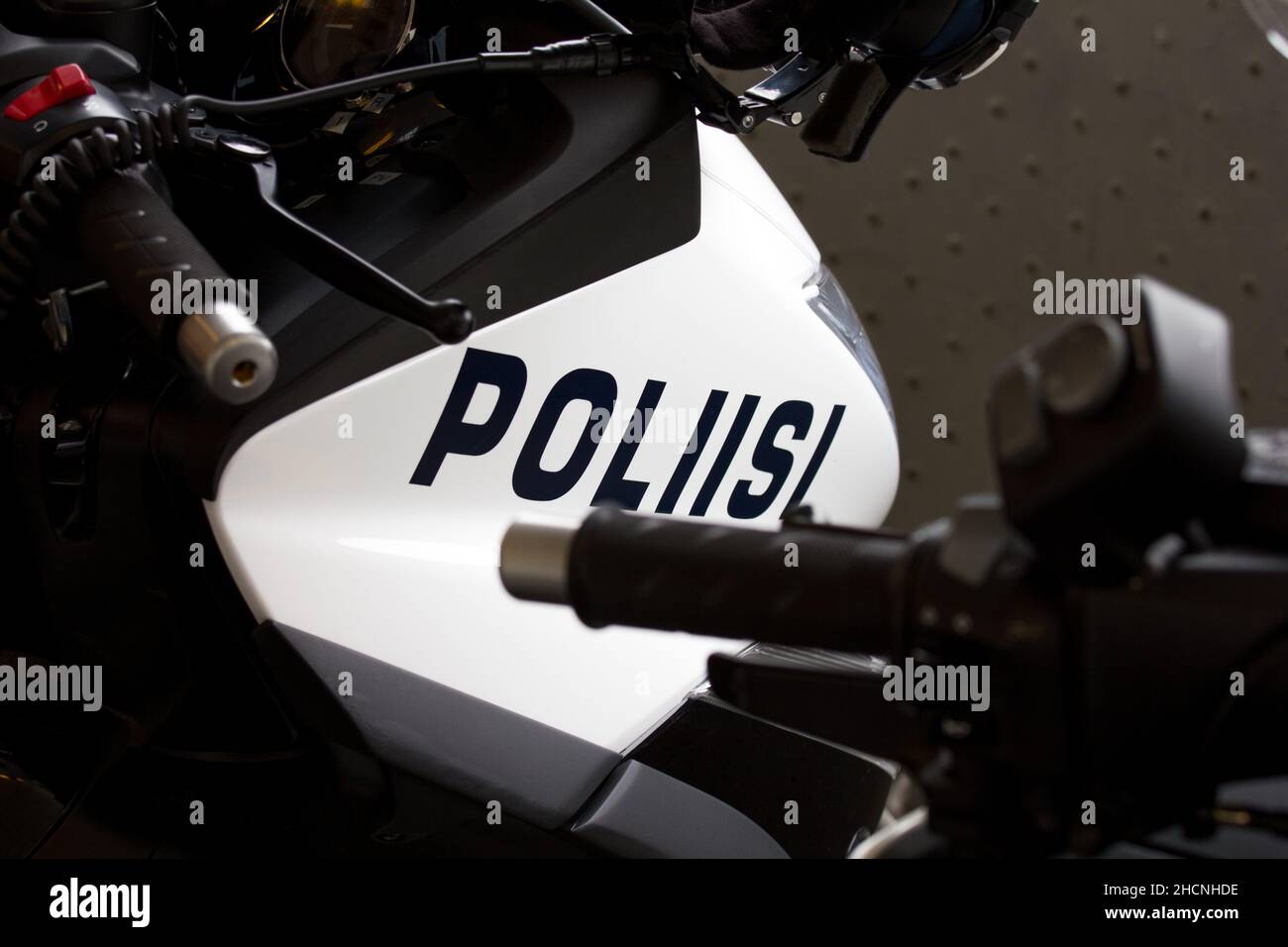 A police motorbike in Helsinki, Finland.  Poliisi Suomi Stock Photo