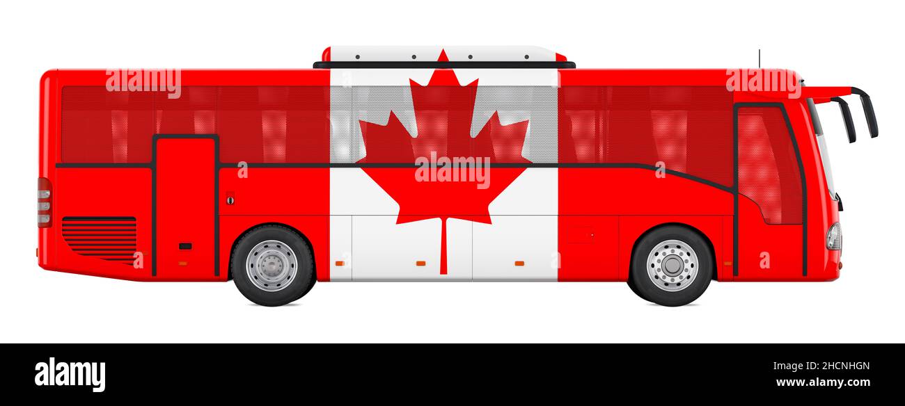 Bus travel in Canada, Canadian bus tours, concept. 3D rendering