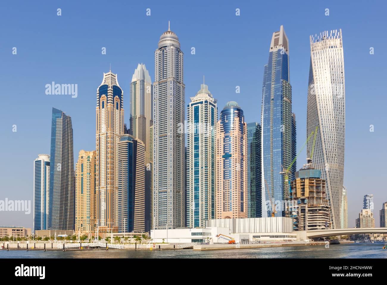 Dubai Marina and Harbour skyline architecture wealth luxury travel in United Arab Emirates modern Stock Photo