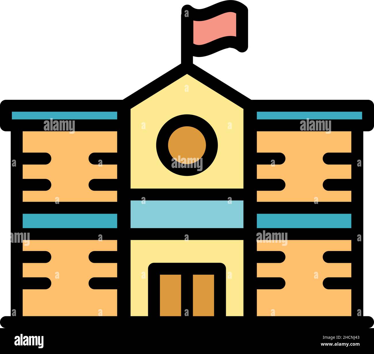 School icon. Outline school vector icon color flat isolated Stock Vector