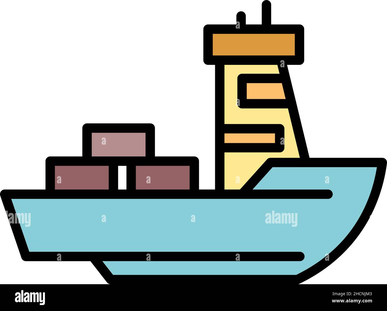 Boat with cargo icon. Outline boat with cargo vector icon color flat ...