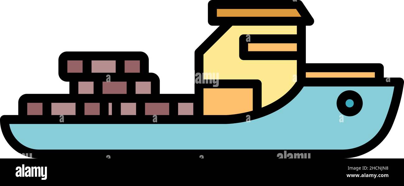 Cargo ship icon. Outline cargo ship vector icon color flat isolated ...