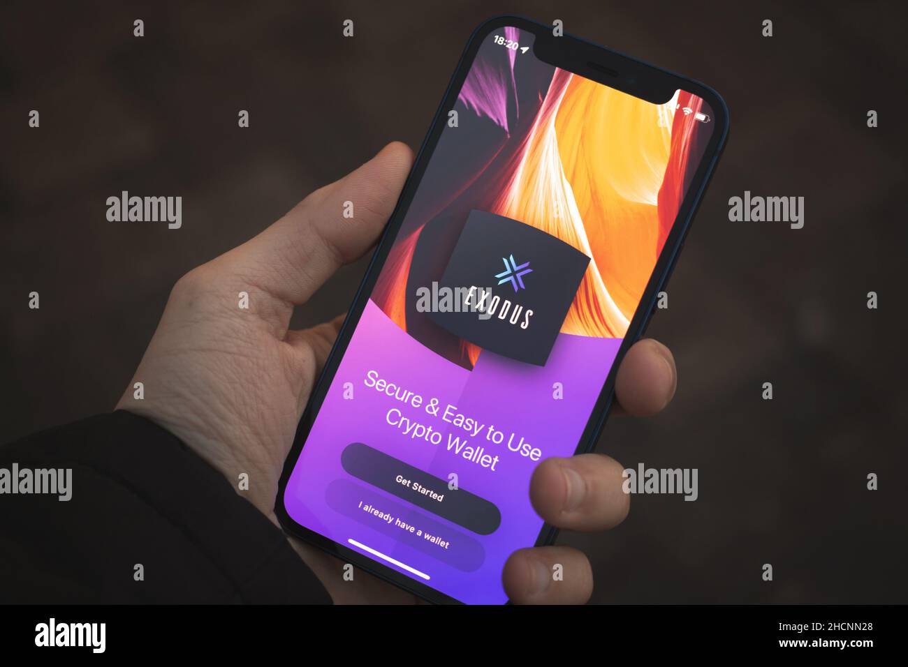 Kharkov, Ukraine - December 25, 2021: Person uses Exodus Crypto Wallet app  on Apple iPhone 12. Title screen close-up, crypto and NFT concept Stock  Photo - Alamy