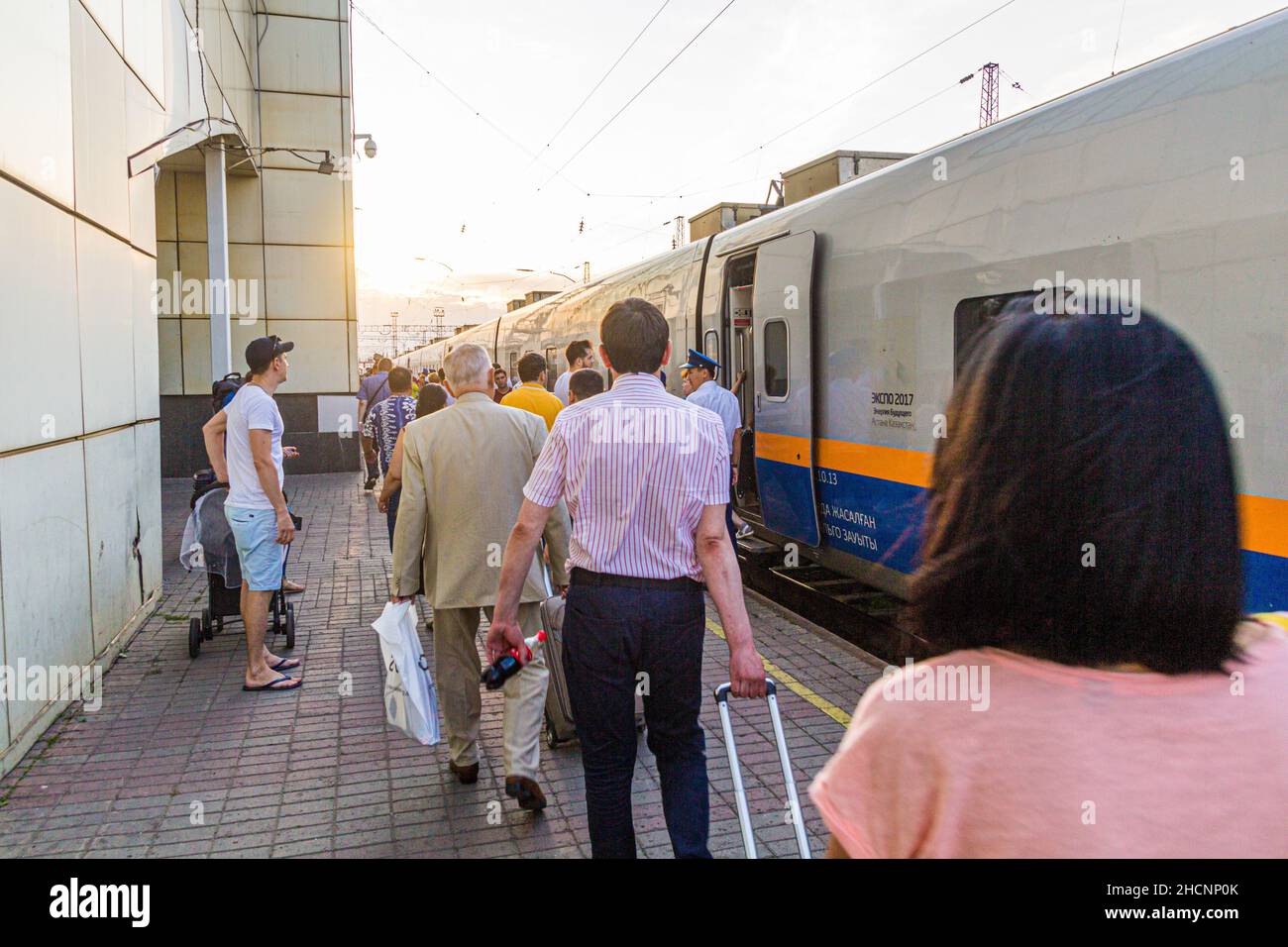ASTANA, KAZAKHSTAN - JULY 9, 2018: Talgo train at the train station in Astana now Nur Sultan , Kazakhstan Stock Photo