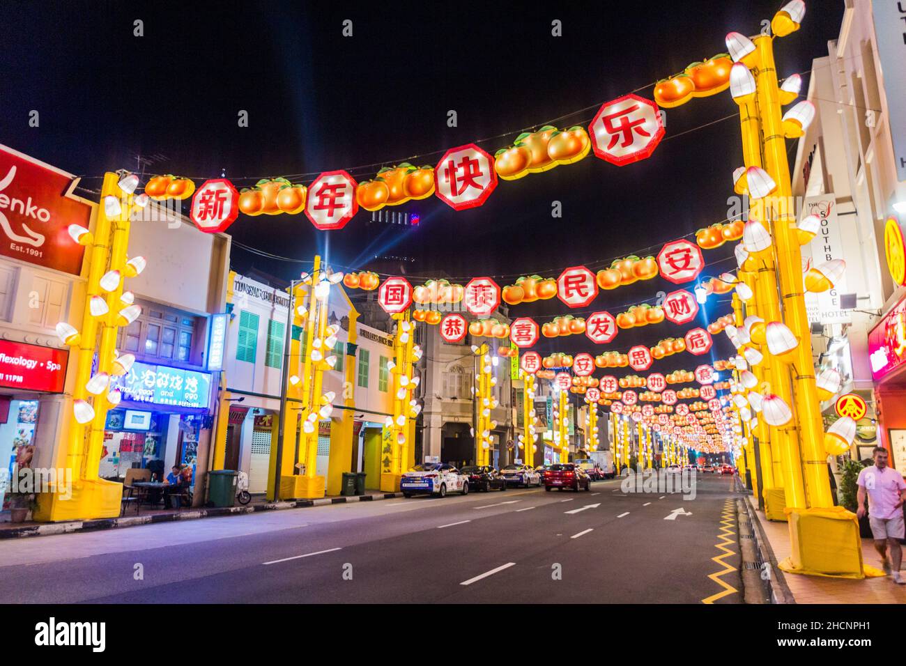SINGAPORE, SINGAPORE - MARCH 10, 2018: Night view of South Bridge Road in the Chinatown of Singapore Stock Photo