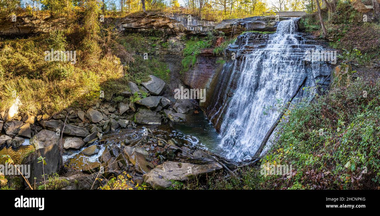 The Brandywine Falls during Autumn leaf color change at Cuyahoga Valley