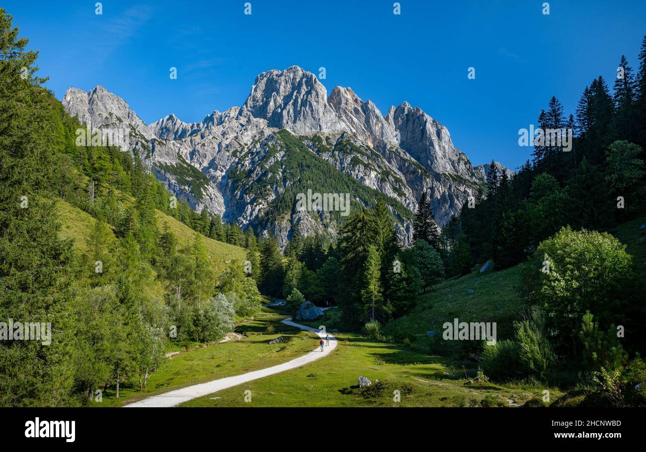 Hiking trail in an idyllic mountain landscape, Ramsau, Bavaria, Germany ...