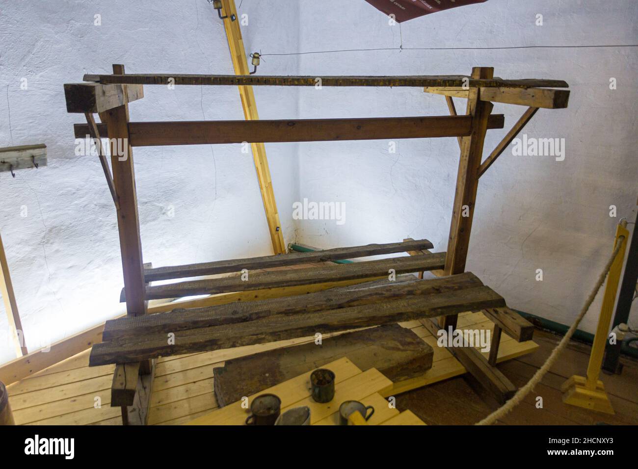 PERM KRAI, RUSSIA - JULY 1, 2018: Exhibit of a bed in the Museum of the History of Political Repression Perm-36 Gulag Museum , Russia Stock Photo
