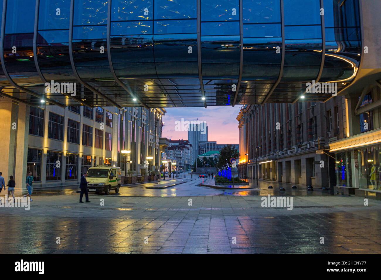 YEKATERINBURG, RUSSIA - JULY 2, 2018: Glass bridge connecting two buildings in Yekateinburg, Russia Stock Photo