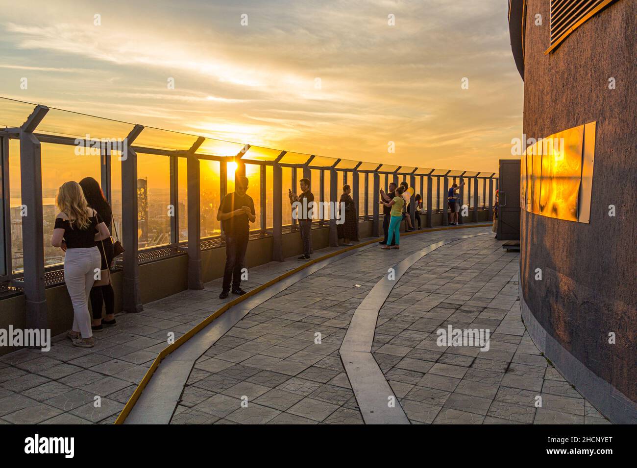 YEKATERINBURG, RUSSIA - JULY 3, 2018: Vysotskiy Viewing Platform in Yekaterinburg during the sunset, Russia Stock Photo