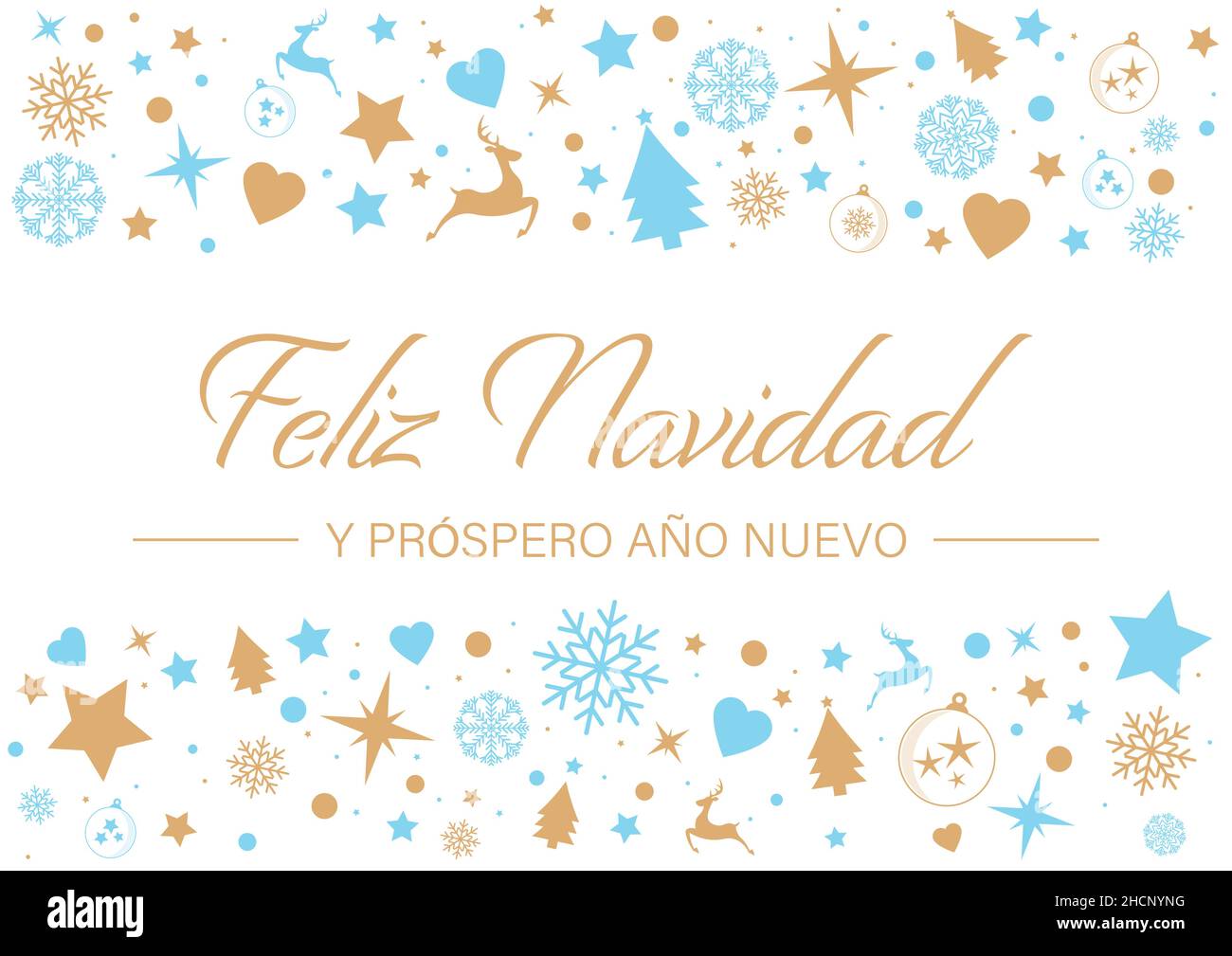 Feliz Navidad y Prospero Año Nuevo. Spanish Language. Translation: Merry Christmas and Happy New Year Stock Vector