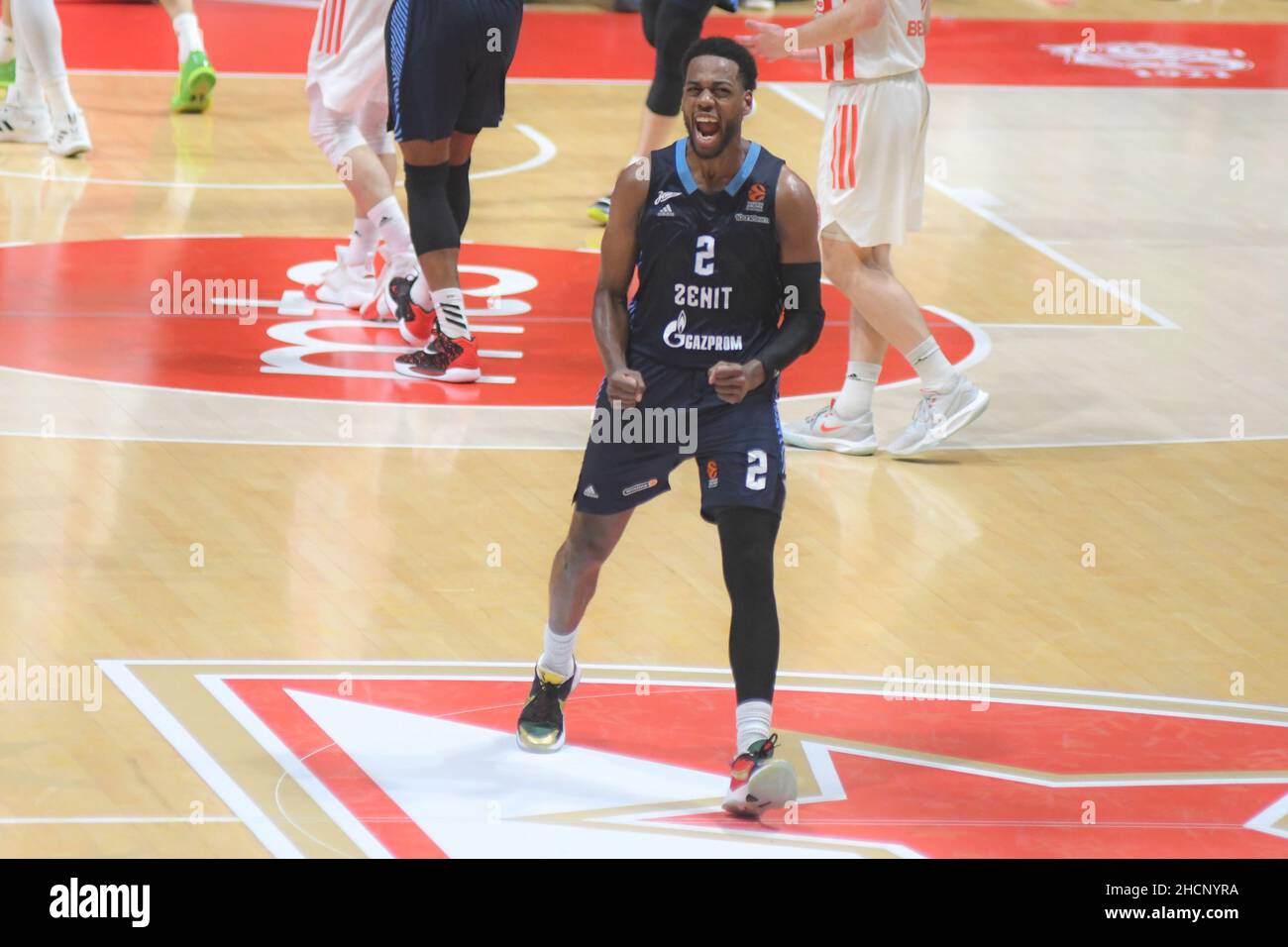 Jordan Lloyd (Zenit) celebrates the win against Red Star (Belgrade). Euroleage Basketball 2021-22 Stock Photo