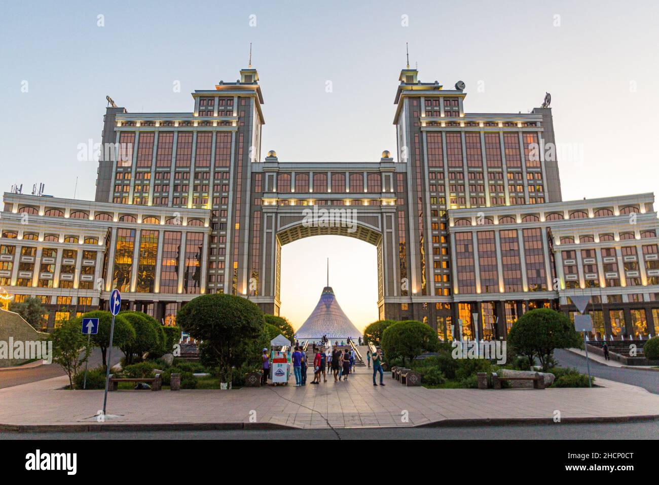 ASTANA, KAZAKHSTAN - JULY 8, 2018: Modern buildings in Astana now Nur-Sultan , capital of Kazakhstan. Khan Shatyr Entertainment Center in the backgrou Stock Photo