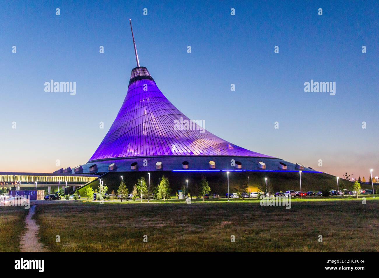 ASTANA, KAZAKHSTAN - JULY 8, 2018: Evening view of Khan Shatyr Entertainment Center in Astana now Nur-Sultan , capital of Kazakhstan. Stock Photo