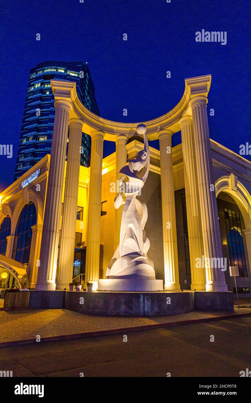 ASTANA, KAZAKHSTAN - JULY 8, 2018: Evening view of a sculpture in Astana now Nur-Sultan , capital of Kazakhstan. Stock Photo