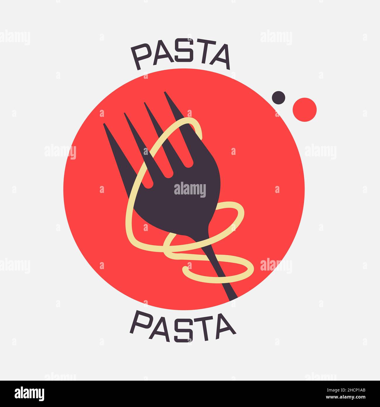 A long string of pasta wrapping around a fork. Pasta icon. Flat style. Isolated on white background. Stock Vector