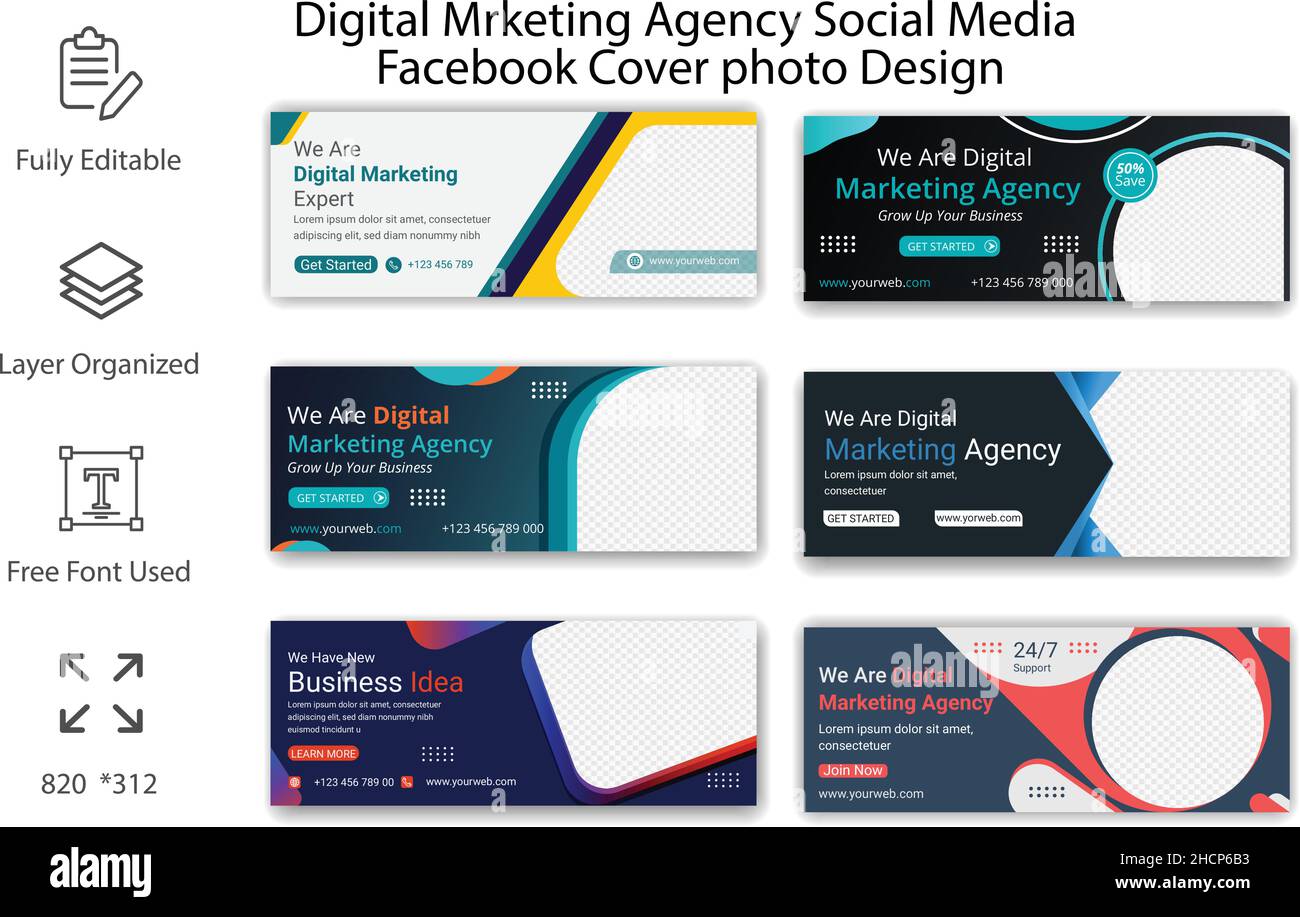 Facebook Cover Photo Banner Design For Digital Marketing Agency Stock Vector