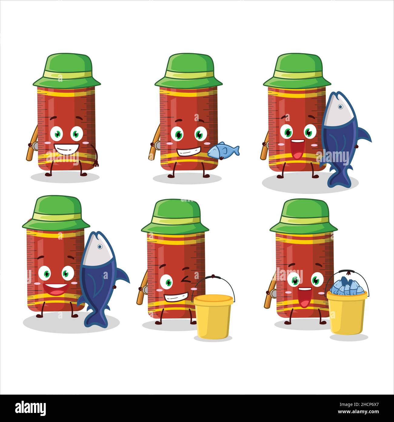 A fisherman red ruler cartoon picture catch a big fish. Vector ...