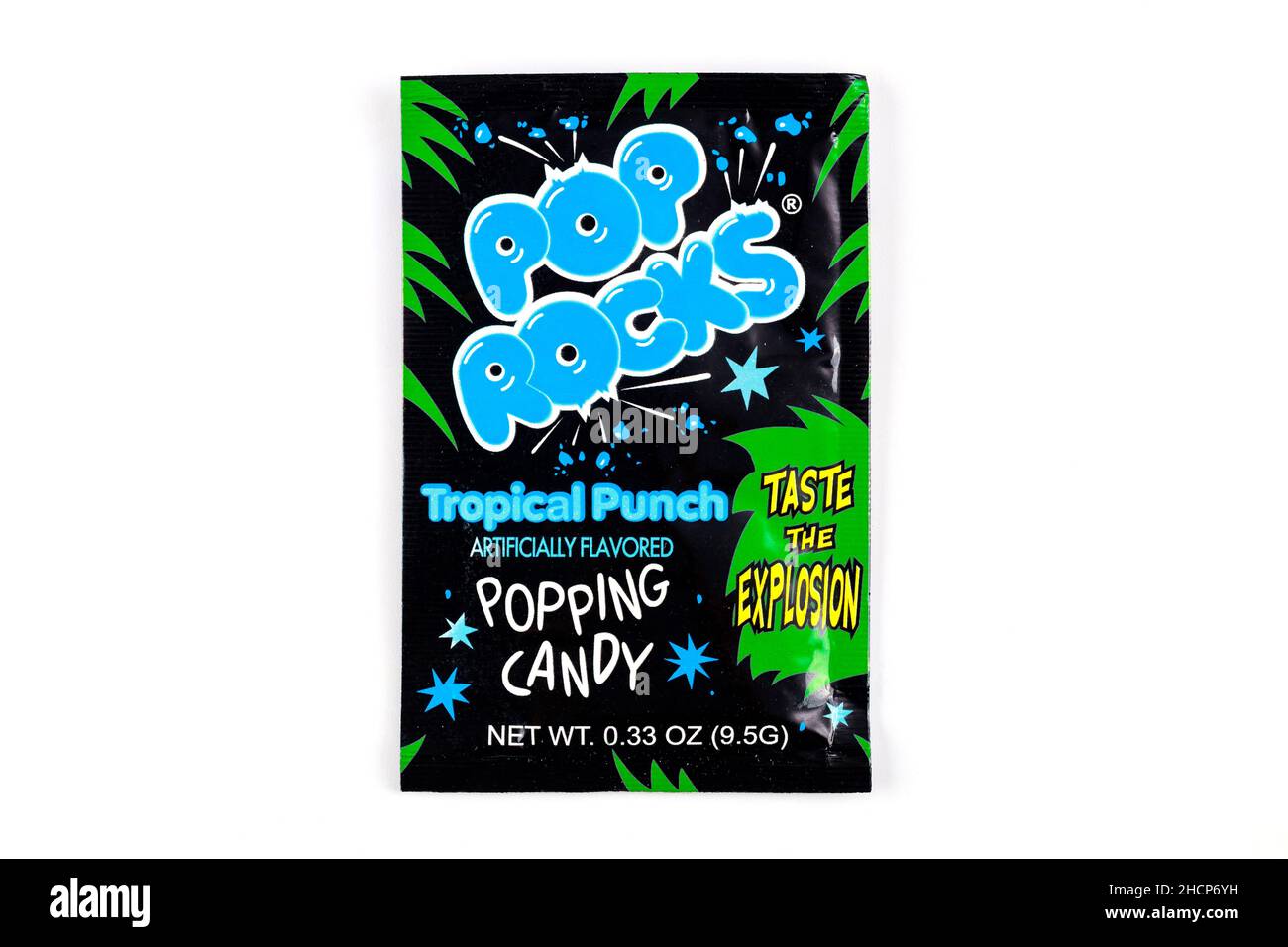 May 4, 2021. New York, US. Package of Pop Rocks tropical punch candy on white background. Stock Photo
