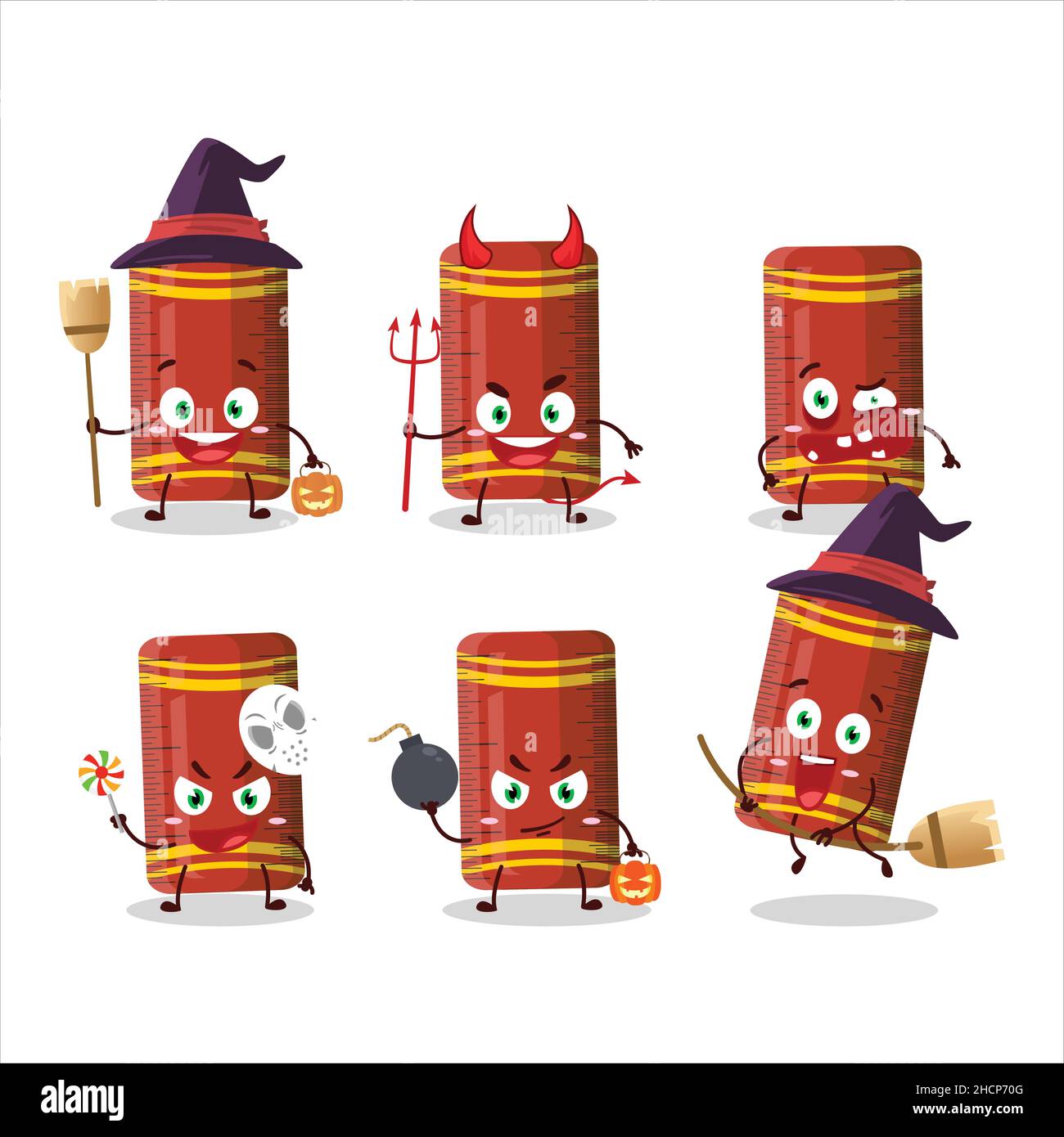 Halloween expression emoticons with cartoon character of red ruler ...