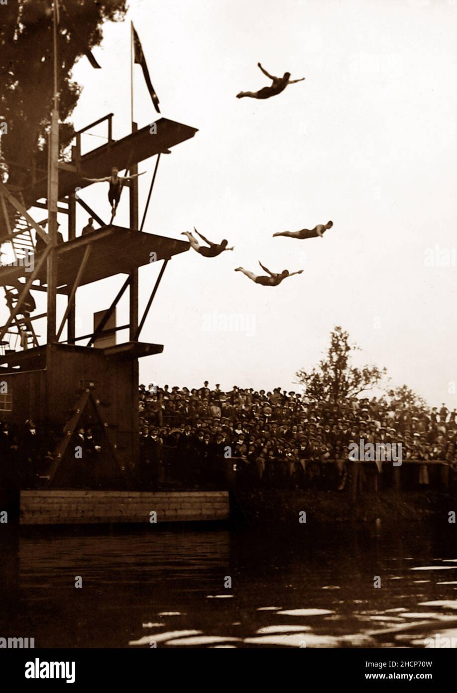 High diving display, early 1900s Stock Photo